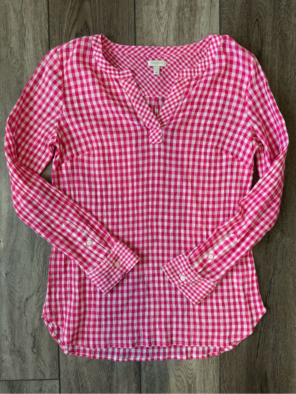 Talbots Pink Gingham Cottagecore Split-Neck 100% Cotton Tunic (S)